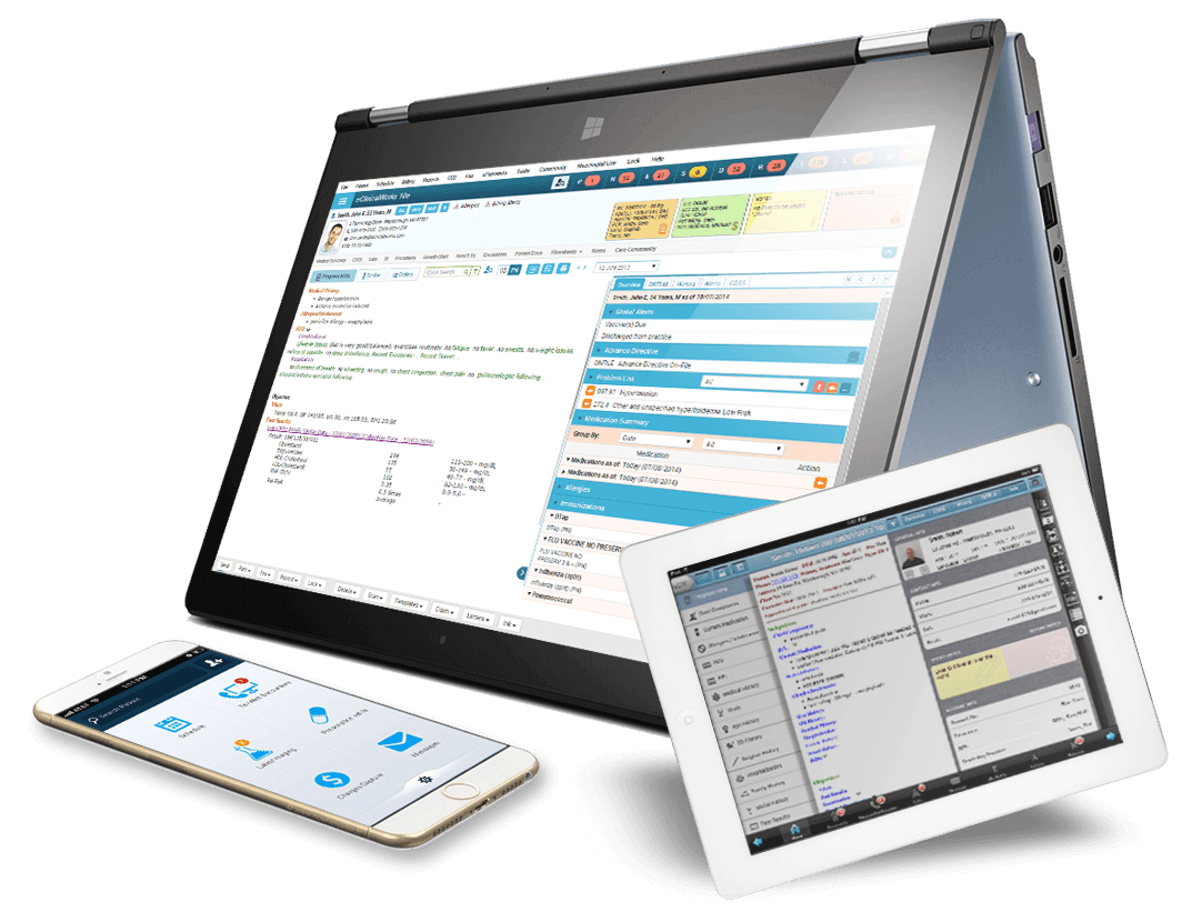 eClinicalWorks Cloud EHR iPhone iPad and computer