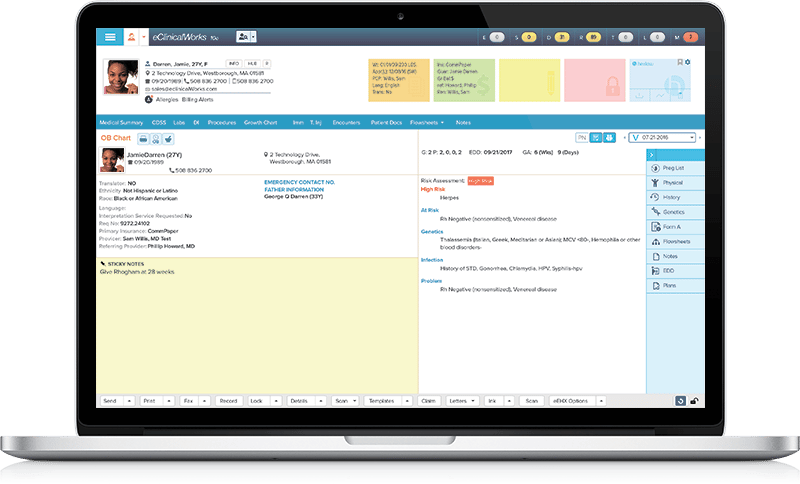 OB/GYN women's health management program screenshot