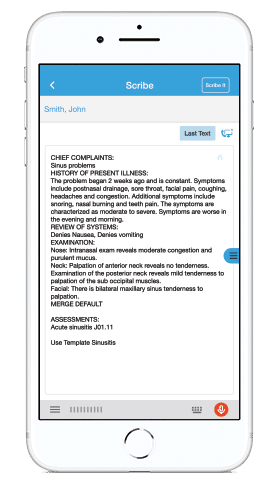 screenshot of scribe in eclinicalmobile on smartphone
