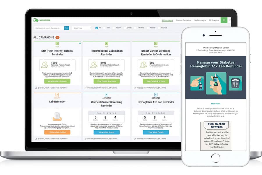 eclinicalmessenger-campagins-on-laptop-diabetes-campiagn-on-smartphone