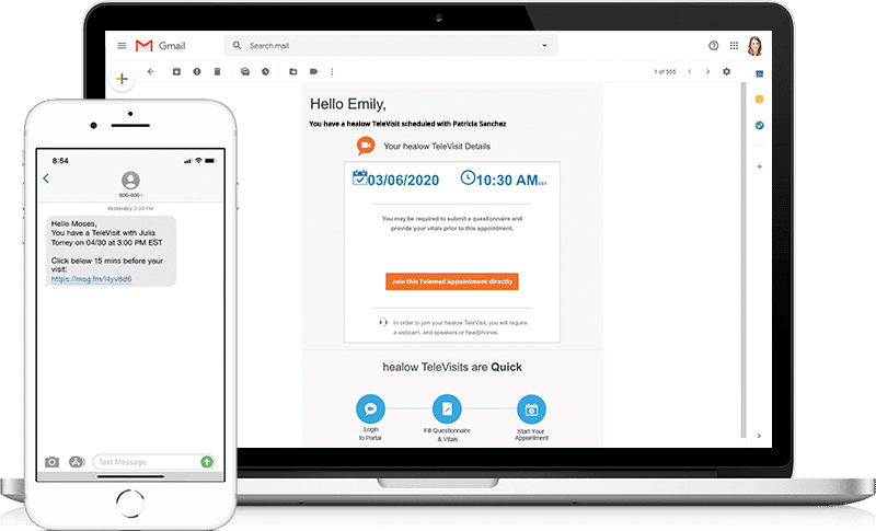 televisit-appointment-email-screen-mac-televisit-patient-text-message-screen-iphone