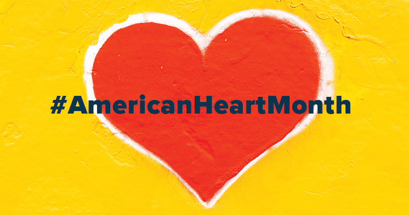Heart on screen with text over it reading: #AmericanHeartMonth