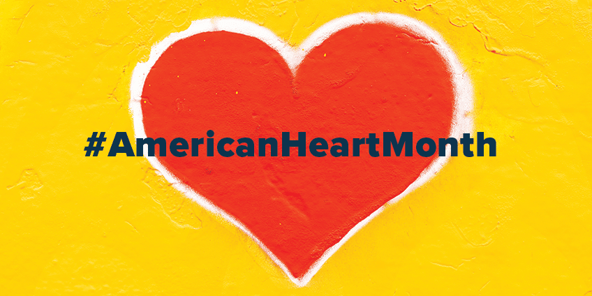 Heart on screen with text over it reading: #AmericanHeartMonth