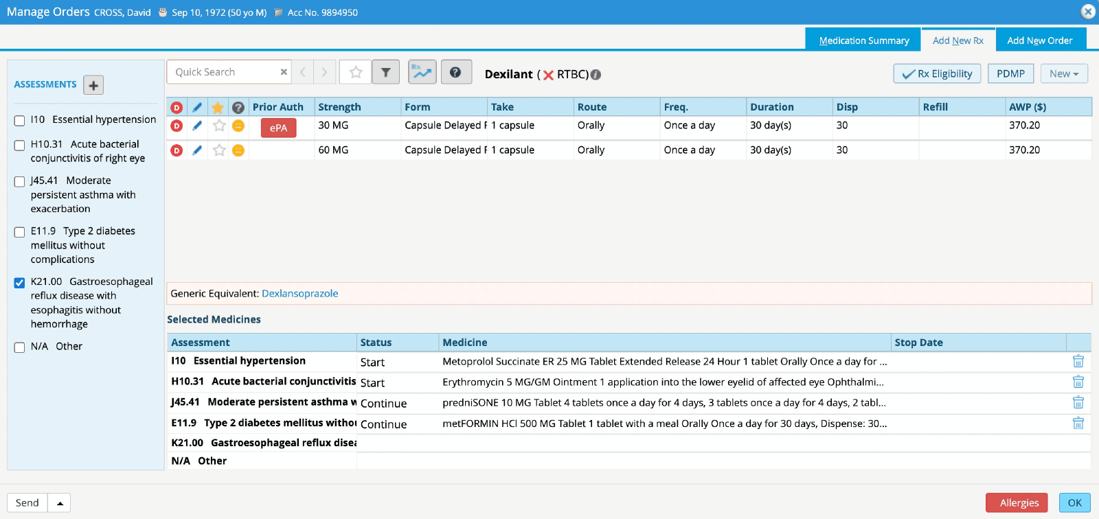 screenshot of Manage orders screen in the eClinicalWorks EHR