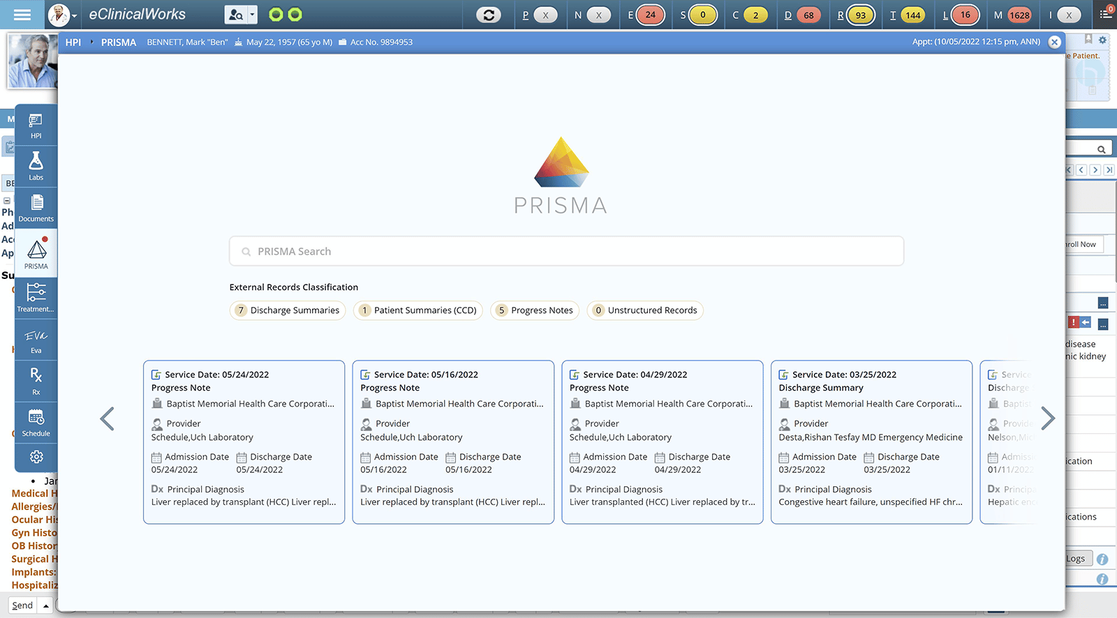 screenshot of prisma in the eClinicalworks EHR
