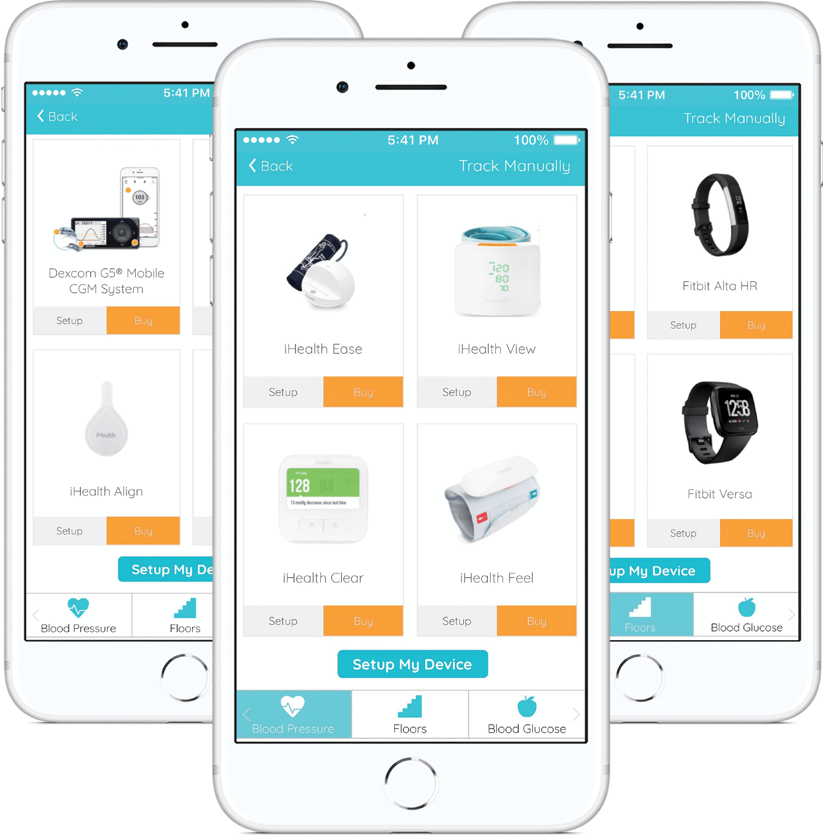 image of three smartphones with screenshots on each device representing patient monitoring devives