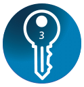 number 3 inside a white key icon on a blue background