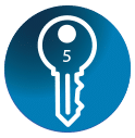 number 5 inside a white key icon on a blue background