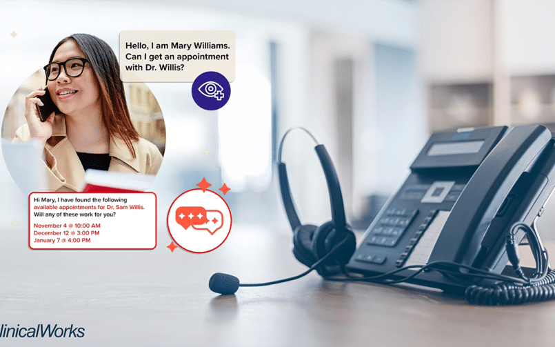 A phone on a desk with an icon of a patient on the phone representing How AI is Helping Call Centers Prioritize Patient Needs